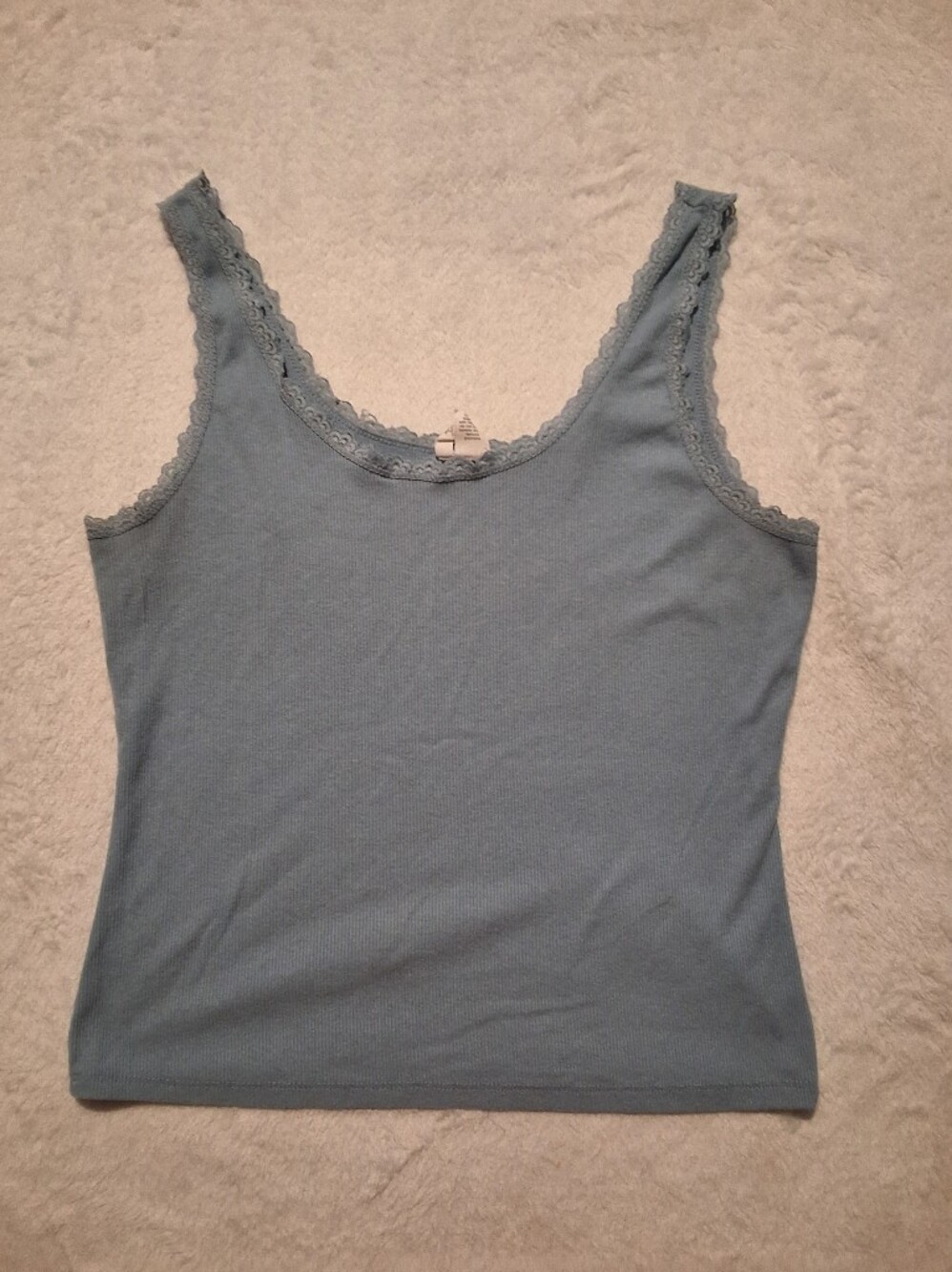 Tilly's Dusty Blue Lace-Trim Ribbed Tank